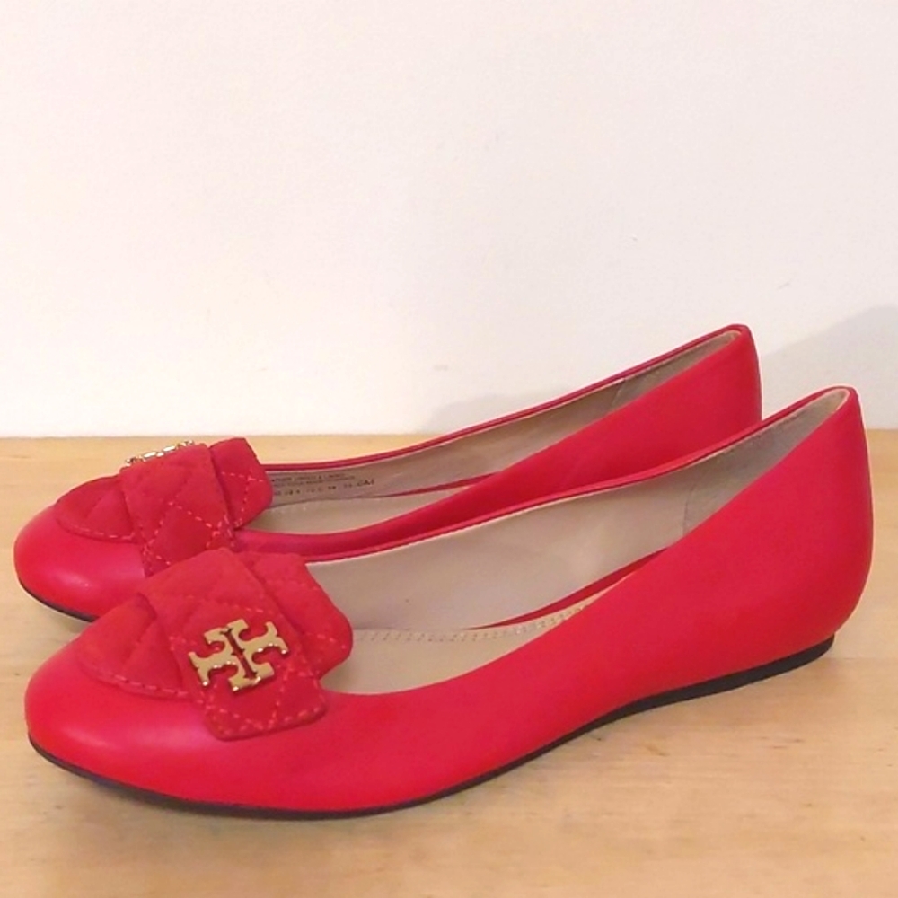 Tory burch red leather flat shoes